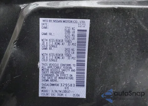 2013 Infiniti Jx35 from USA, damaged, VIN 5N1AL0MM4DC329583